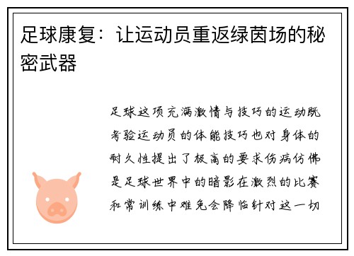 足球康复：让运动员重返绿茵场的秘密武器