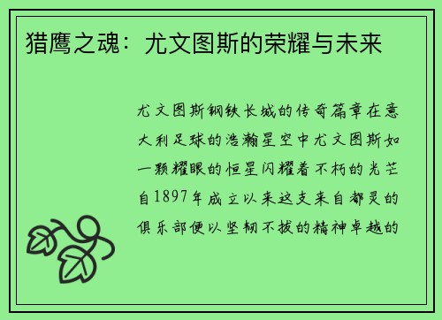 猎鹰之魂：尤文图斯的荣耀与未来