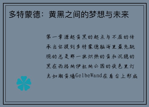 多特蒙德：黄黑之间的梦想与未来
